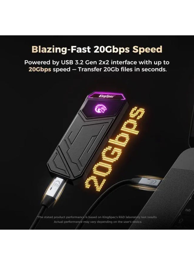 كينجس بيك KingSpec Z5 SSD خارجي محمول بسعة 512 جيجابايت مع إضاءة RGB - حتى 1850 ميجابايت/ثانية، هيكل من سبائك الزنك، واجهة USB 3.2 Gen2x2، محركات أقراص صلبة فائقة الحالة، متوافقة مع الهواتف المحمولة/PS4/الكمبيوتر المحمول/التلفزيون/الكمبيوتر الشخصي - Image 5